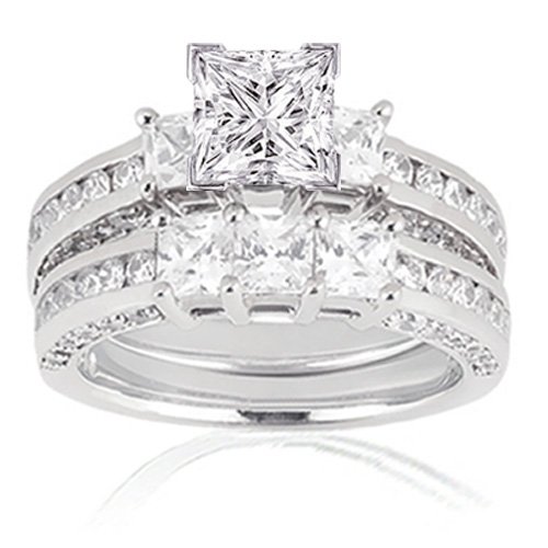 2.75 Ct Princess Cut 3 Stone Diamond Bridal Rings Set