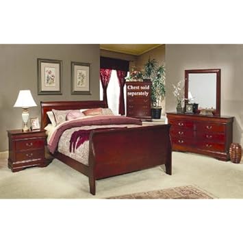 4pc Full Size Sleigh Bedroom Set Louis Philippe Style in Cherry Finish