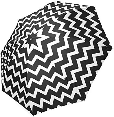 Hot Sale Black White Chevron Zig Zag Pattern Auto Foldable Umbrella Compact Umbrella