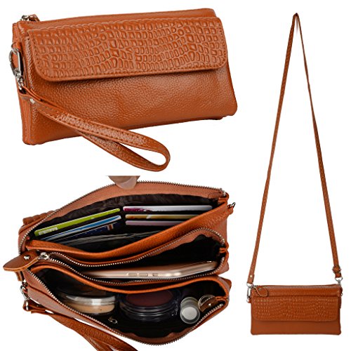 YALUXE Women's Large Capacity Leather Smartphone Wristlet Clutch with Shoulder Strap