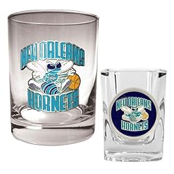 New Orleans Hornets NBA Rocks Glass & Square Shot Glass Set - Primary Logo by Great American Products