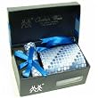 100% Silk Woven Round Square pattern Neck Tie Cufflink Handkerchief Gift Set Blue Hanky Necktie Cuff link with Gift Box.