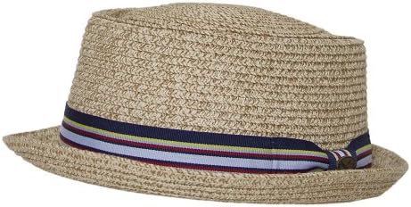 Straw Boater Hat w/ Blue Band, Natural Small/Medium