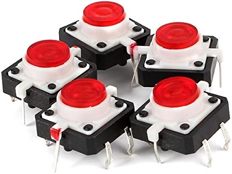 BQLZR 12 x 12mm Red Tactile Push Button Switch Momentary 4pin+LED Safety Pack of 20