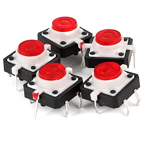 BQLZR 12 x 12mm Red Tactile Push Button Switch Momentary 4pin+LED Safety Pack of 20