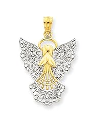 14K Yellow Gold and Rhodium Filigree Angel Pendant. Metal Wt- 1.02g