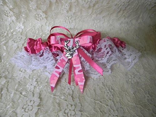 Designs by Regina Redneck Party Ceremony Wedding Bridal Pink Camo and White Garter Deer Hunter