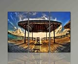 Statt 58,00 Euro jetzt nur noch 46,00 Euro !!! 3 teilig Moderne Bilder günstig & modern (Holiday_Feeling_3x40x80) Deko Wandbilder am Strand fertig gerahmt auf Keilrahmen xxl groß. Schöner Kunstdruck auf echter Leinwand. Preiswert Günstig inkl Rahmung. Bild Style Sonne Strand Wasser Urlaub. Made in Germany