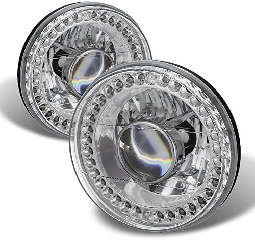 Universal 7 Inch Round Projector Headlights W/LED Chrome Housing With Clear Lens