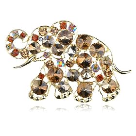 Topaz Crystal Rhinestone Gold Tone Wired Wild Elephant Zoo Animal Pin Brooch: Jewelry
