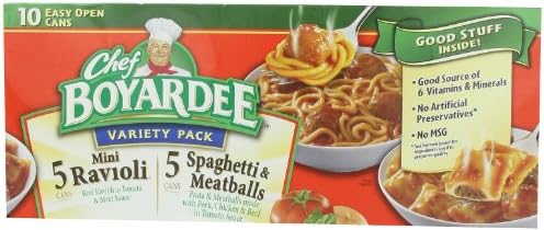 Boyardee Chef Variety Pack, 5 Ravioli, 5 Spaghetti and Meatballs in Tomato Sauce, 150 Ounce