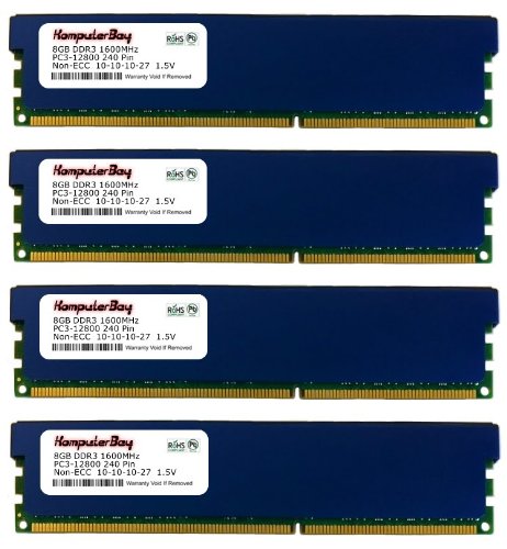 Komputerbay 32GB (4x 8GB) DDR3 PC3-12800 1600MHz DIMM with Blue Low Profile Heatspreaders 240-Pin Dual / Quad Channel RAM Desktop Memory KIT 10-10-10-27 XMP ready