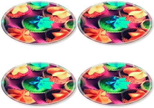 Delicious Mini Cupcakes Colorful Cream on Top Punktail's Collections Round Coasters 4 Piece Set Fabric Rubber 5 Inches