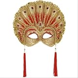 51yHF6W9FzL. SL160  Gold & Red Mardi Gras Fan Mask