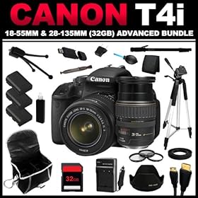Canon EOS Rebel T4i 18.0 MP CMOS Digital SLR Camera with 18-55mm EF-S IS II Lens + Canon EF 28-135mm f/3.5-5.6 IS USM Standard Zoom Lens for Canon SLR Cameras (32GB Advanced Bundle Kit) - 6558B003, 2562A002