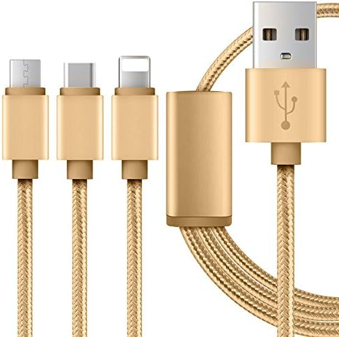 USB type C, USB Charging Cable with multiple plugs, 8 Pin Lightning , Micro USB , Type C Connector, 3.3ft (Gold)