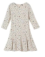 Pleated Polyester Spring Summer Fall Plaid Print Round Neck Mini Dress 