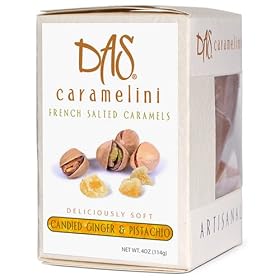 All Natural Fleur de Sel Caramels - Candied Ginger and Pistachio, 4 Oz Box by Das Caramelini