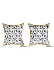10K Yellow and White Two 2 Tone Gold Round Brilliant Cut Diamond - Kite Shape Micro Pave Set Studs Earrings with Secure Screw Back Closure - (2/5 cttw.)