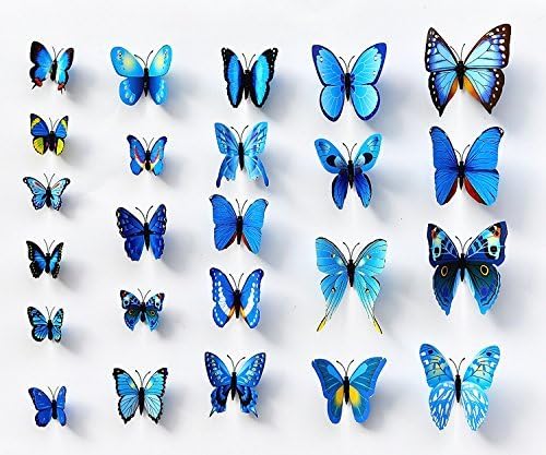 Vastner 3D Butterfly Stickers Removable Mural Wall Stickers Decro for Home Art (Blue)