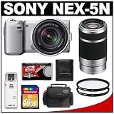 Sony Alpha NEX-5N Digital Camera Body & E 18-55mm OSS Lens (Silver) with E 55-210mm OSS Zoom Lens + 16GB Card + 2 Filters + Case + Accessory Kit