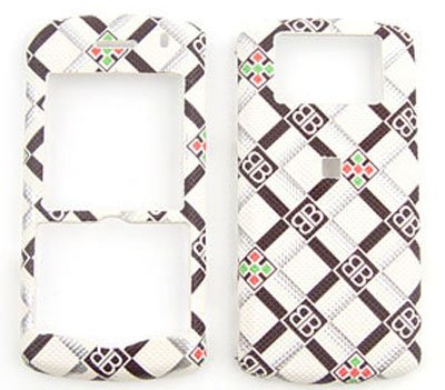 Blackberry Pearl 8100/8110/8120/8130 Fabric Snap-On, Brown Diamond Designs on White Hard Case/Cover/Faceplate/Snap On/Housing/Protector