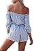 Simplee Apparel Womens Off Shoulder Long Sleeve Striped Short Jumpsuit Romper Blue