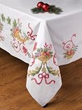 Bucilla 86193 Holiday Cornucopia Stamped Cross Stitch Tablecloth, 52-Inch by 70-Inch