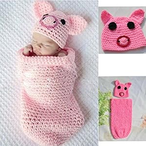 Jastore® Photography Prop Baby Costume Pink Pig Crochet Knitted Hat Diaper