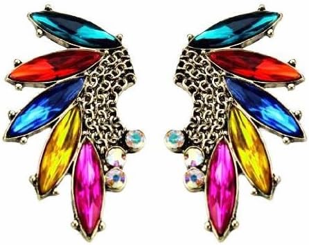 Simplifestyle Golden Wing Shaped Ear Stud Colourful Rhinestones For Women Ladies Girls OL,Left &amp; Right Ear(2pcs packing)