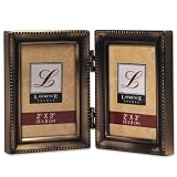 2" x 3" Hinged Double Picture Frame in Antique Brushed Brass