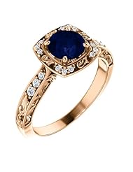 18K Rose Gold 6.00mm Round Cut Sapphire and Diamond Ring -- LIFETIME WARRANTY