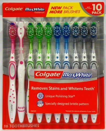 Colgate MaxWhite Toothbrush Full Head, Medium, 10-count Package