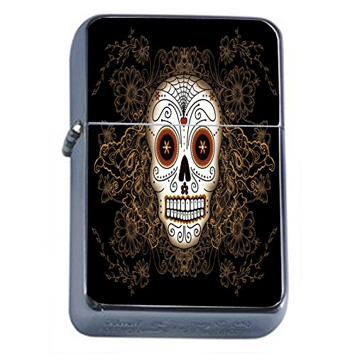 Sugar Skull Flip Top Oil Lighter D11 Day of The Dead Dia De Los Muertos Mexican Folk Art