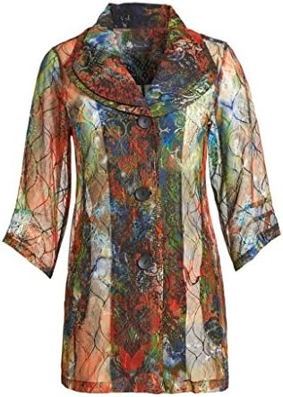 Damee Thin Sheer Mesh Tulip Collar Red, Blue Green Jacket Style 872