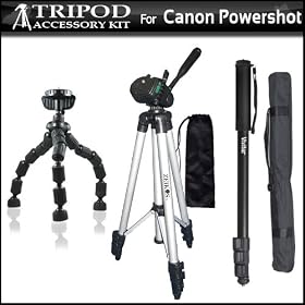 Tripod Kit For Canon PowerShot SD4500IS SD4500 ELPH 510 HS ELPH 310 HS ELPH 520 HS Includes 50 Inch Pro Tripod + 67 Inch Monopod + Flexible Gripster