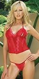 2Pc Peek-A-Boo Lace Up Bustier Sexy Lingerie Intimate Apparel With G-String