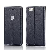 Genuine Leather Wallet Case, Vintage Flip Book Cover with Stand Feature, Credit Card Slots [ Magnetic Closure ] for Apple Iphone 6/6s (4.7inch)--black