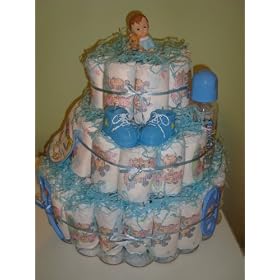 Extra large baby boy 3 layer diaper cake - Comes Decoratively Wrapped Making it a Great Gift or Shower Centerpiece - Other Gift Options Also Available