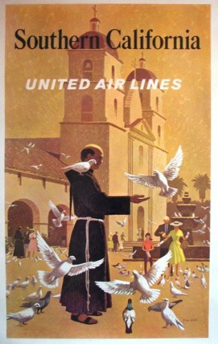 1950's Original Southern California United Airlines Vintage Travel Advertising Poster by Stan Galli1950's Original Southern California United Airlines Vintage Travel Advertising Poster by Stan Galli