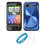 51yIVHjf9sL. SL160  Blue Metallic Cosmo Wave Design Protective Snap On Case Cover for HTC Droid Incredible 2 (ADR6350) Verizon Wireless Android Smartphone / HTC Incredible S Mobile Phone + SumacLife TM Wisdom Courage Wristband