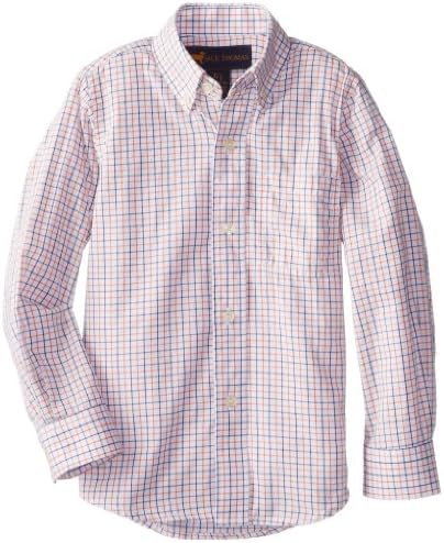 Jack Thomas Little Boys' Tattersall Shirt Toddler, White/Orange Blue Checks, 4T