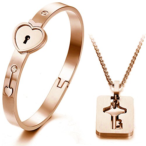His & hers couples mens women rose gold key and lock heart ba…