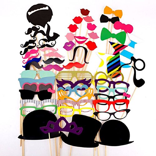 Doinshop 58pcs DIY Photo Studio Props Moustaches on a Stick Wedding Party Christmas Booth Props