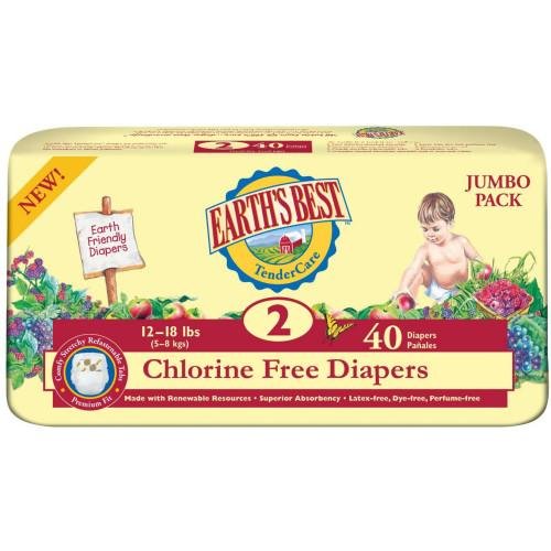 Earth's Best TenderCare Chlorine Free Diapers, Size 2,  12-18 Lbs. (Case of 160)