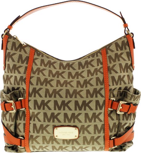Michael Kors Women's Gansevoort Large Signature Shoulder Fabric Top-Handle Tote - Beige/Ebony/Tangerine