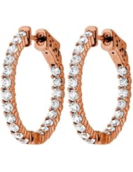 2.00 ct. tw Round Cut Diamond Inside Outside Hoop Earrings - F-G VS2 - 18 Kt. Rose Gold