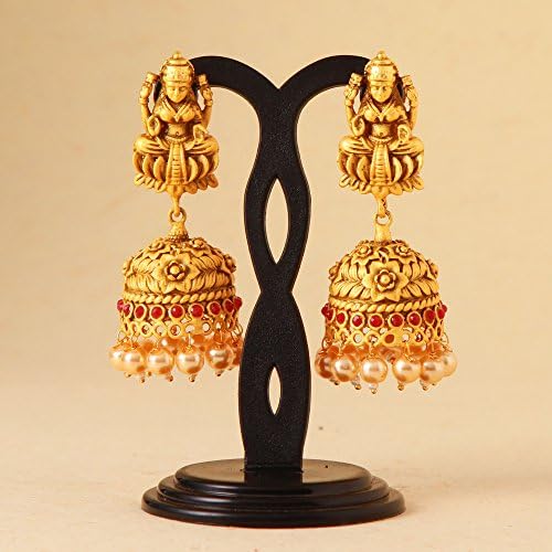 Matt Finish Temple Jhumka with Pink Bead Work