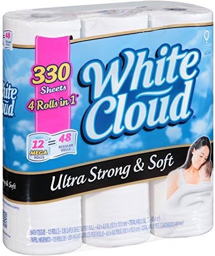 White Cloud Ultra Strong &amp; Soft Bath Tissue Mega Rolls, 2 ply toilet paper, 330 sheets, 12 toilet paper rolls by Fresh Kids