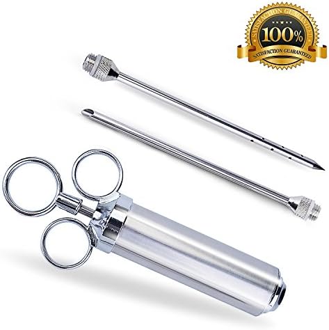 Meat Marinade Injector Set, Angozo 2 Ounce 304 Stainless Steel Meat Injector Kit with 2 Professional Marinade Needles - 100% Stainless Steel, BPA Free Material